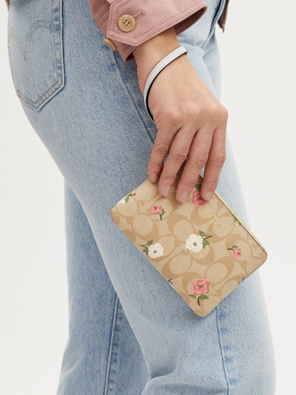 Coach Corner Zip Wristlet In Signature Canvas With Floral Print
